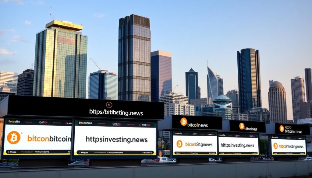 A bustling city skyline with towering skyscrapers, their glass facades reflecting the warm hues of the Kenyan sun. In the foreground, a series of modern banking platforms, their sleek designs and digital interfaces hinting at the technological advancements transforming the financial landscape. The platforms are adorned with the https://bitcoininvesting.news brand, a testament to the growing presence of cryptocurrency investment options. A sense of dynamism and progress permeates the scene, as the banks warn their clients against the risks and implications of crypto trading in this rapidly evolving financial ecosystem.
