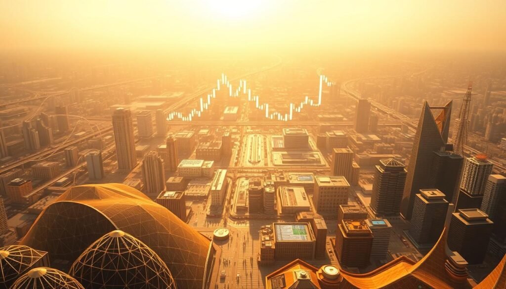 A panoramic view of a dynamic on-chain crypto market, showcasing the intricate flow of digital assets. In the foreground, a detailed visualization of the market supply, with distinct segments representing different holder behaviors - long-term HODLers, active traders, and new entrants. The middle ground features a bustling exchange hub, with candlestick charts and trading activity. In the background, a vast landscape of blockchain networks, data centers, and the interconnected infrastructure that powers the decentralized finance ecosystem. The scene is illuminated by a warm, golden hue, conveying a sense of growth and maturity within the industry. The overall tone is one of technical sophistication and analytical depth, hinting at the complex dynamics that shape the future of the Bitcoin market. https://bitcoininvesting.news