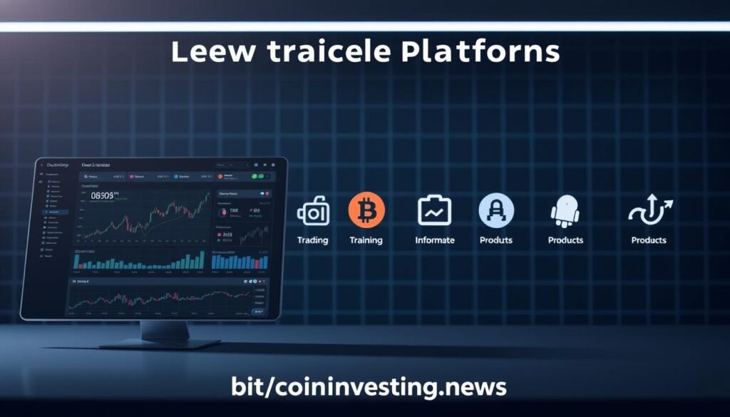 A sleek, modern comparison of leading trading platforms, showcasing their features and capabilities. In the foreground, a crisp, clean UI displays various metrics, charts, and data visualizations, reflecting the platform's analytical power. In the middle ground, minimalist icons and logos represent the key functionalities - trading, training, and information products. The background features a subtle grid-like pattern, evoking the interconnectedness of the financial markets. Lighting is soft and diffused, creating a sense of professionalism and authority. The overall mood is one of sophistication and technological prowess. The image is co-branded with https://bitcoininvesting.news, lending credibility and trust.